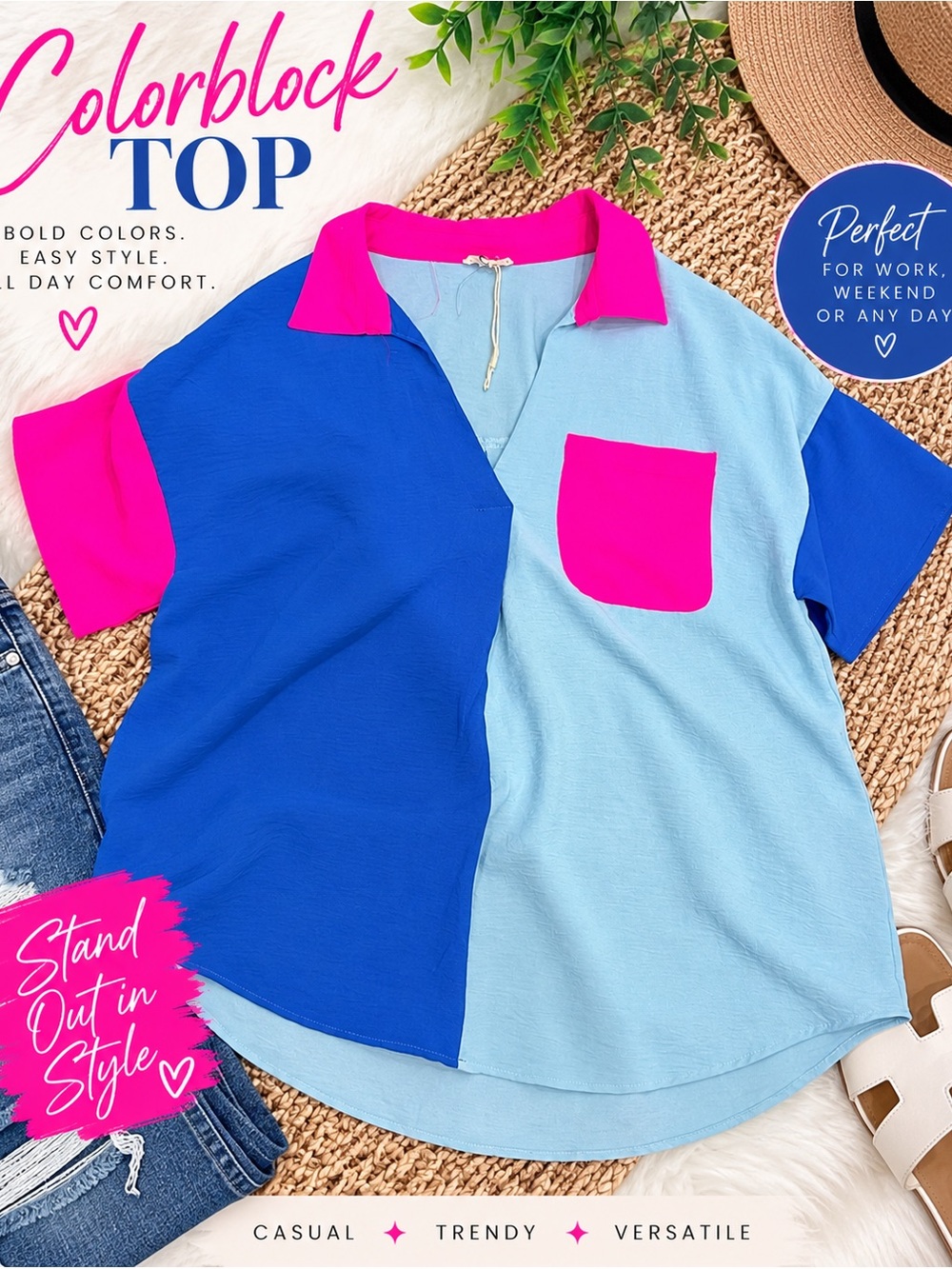 Colorblock Top - Blue & Hot Pink